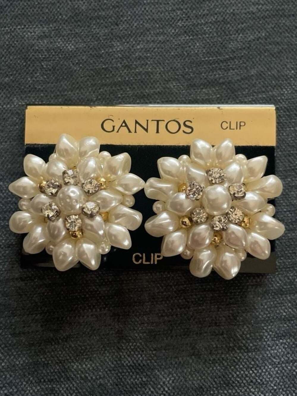 Vintage Gantos Faux Pearl and Rhinestone Cluster Clip-On Earrings